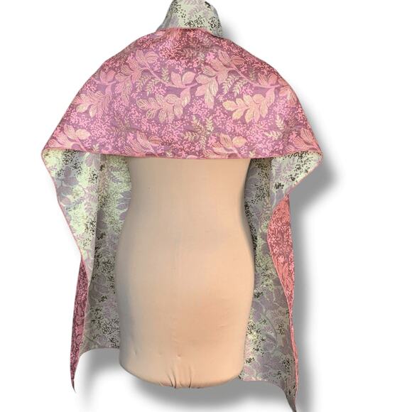 The Little Tichel Lady Reversible Pink Green Metallic Floral Brocade Shawl Scarf - Picture 6 of 10